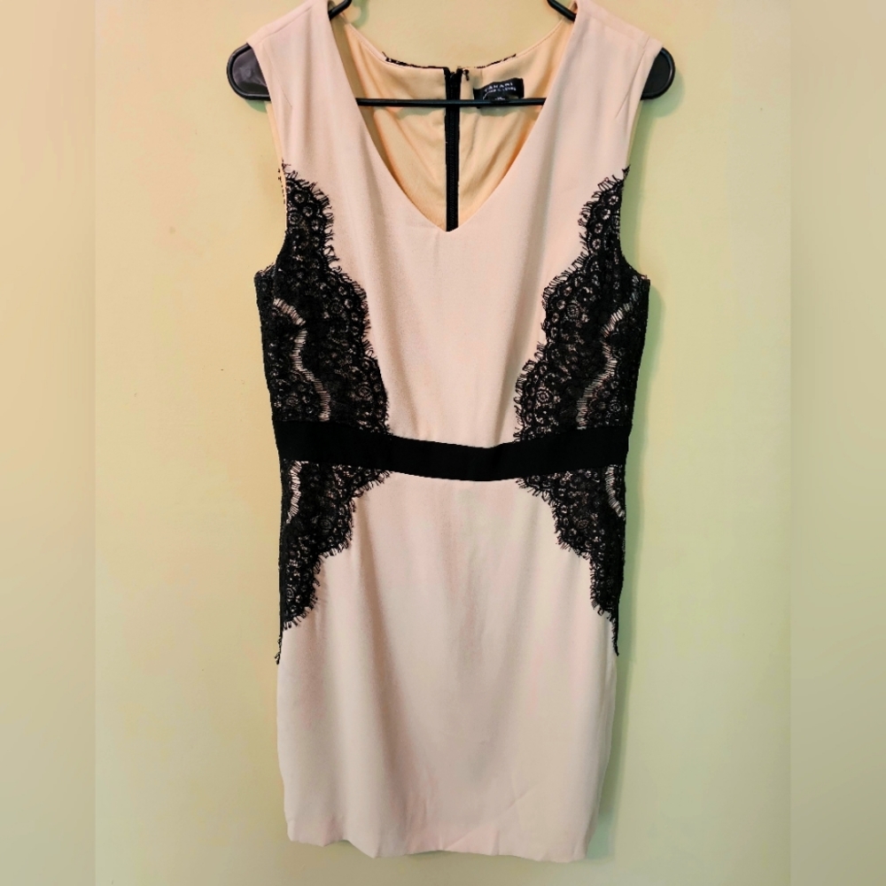 Tahari Cream and Black Dress w/ Lace Overlay. Very Sexy!